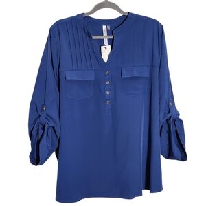 NY Collection Blue Pintuck Blouse Size 3X NWT